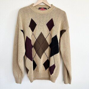 Vintage Stone Haven Sweater Argyle Grandpa Pullover 90's Ramie Cotton